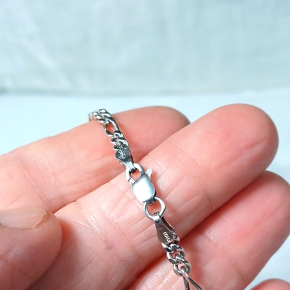 Sterling Silver 925 Italy  Figaro Bracelet 8 Inch - Picture 4 of 8